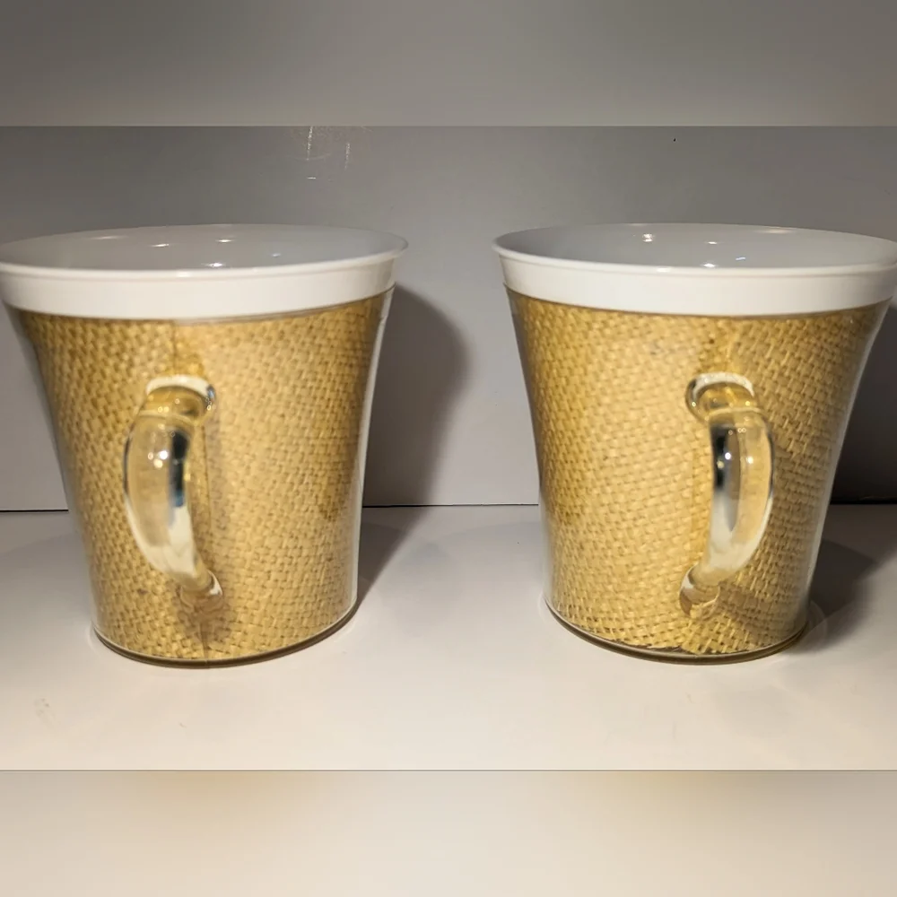 Vintage Raffiaware/Thermoware Cups/Mugs - Set of 2 with White Inside